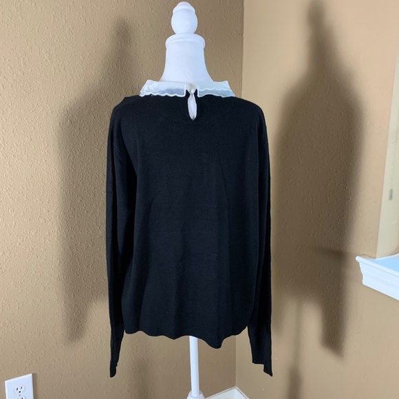 Siani Milano Black Knit Top White Embellished Lace Collar XL NWT - Picture 3 of 9